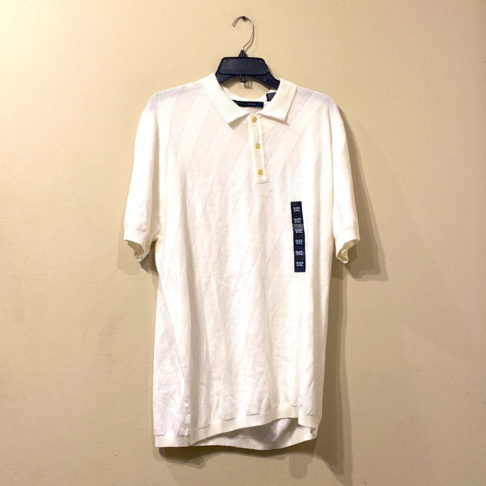 Men's Sean Jean Cream Cotton Blend Textured Diagnoal Stiped Polo Shirt 2XL NWT